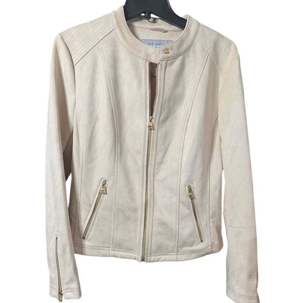 Andrew Marc New York Latte Color Suede Zip Up Womens Jacket Size L MSRP $105